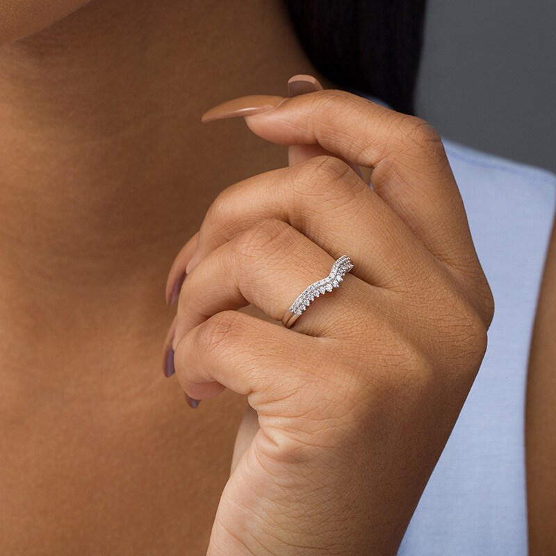 Main Image 2 of Previously Owned - 1/3 CT. T.W. Diamond Double Row Chevron Anniversary Band in 10K White Gold