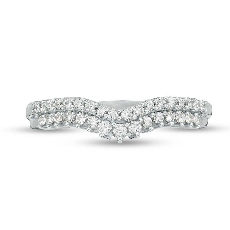 Main Image 4 of Previously Owned - 1/3 CT. T.W. Diamond Double Row Chevron Anniversary Band in 10K White Gold