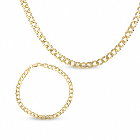 Previously Owned - Men's Curb Chain Necklace and Bracelet Set in 10K Gold