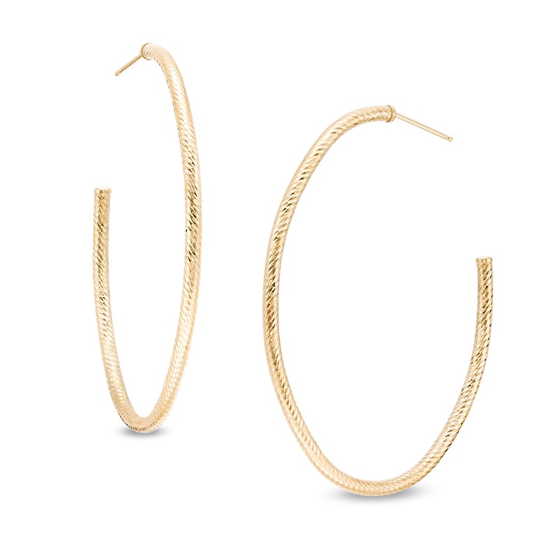 Main Image 1 of Previously Owned - Diamond-Cut Oval Hoop Earrings in 14K Gold