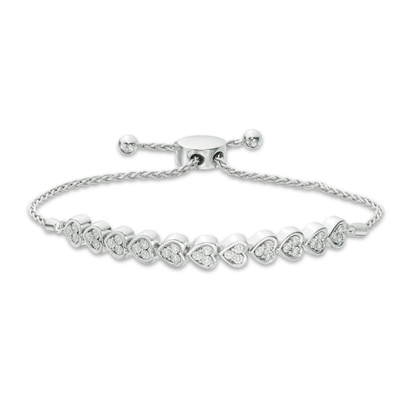 Previously Owned - 1/10 CT. T.w. Diamond Sideways Heart Bolo Bracelet in Sterling Silver - 9.5"