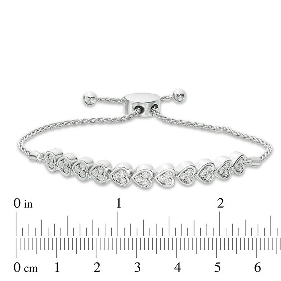 Previously Owned - 1/10 CT. T.w. Diamond Sideways Heart Bolo Bracelet in Sterling Silver - 9.5"