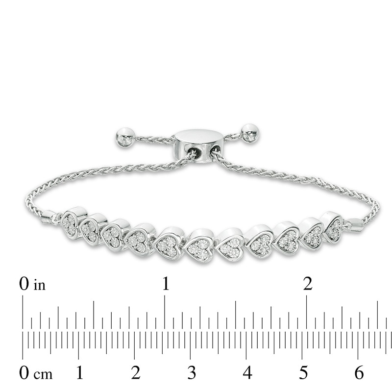 Main Image 3 of Previously Owned - 1/10 CT. T.W. Diamond Sideways Heart Bolo Bracelet in Sterling Silver - 9.5"