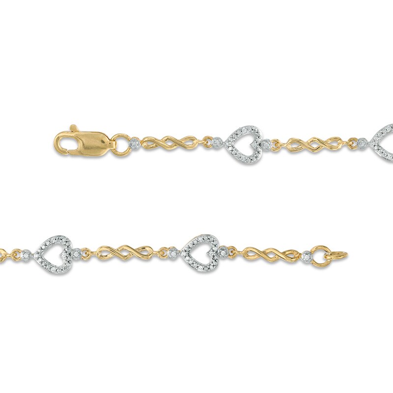Main Image 3 of Previously Owned - 1/10 CT. T.W. Diamond Sideways Heart Station Twist Bracelet in 10K Gold - 7.5"