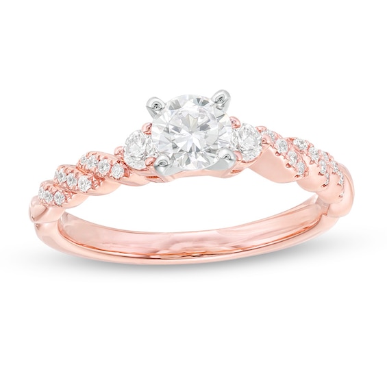 Previously Owned - 3/4 CT. T.w. Diamond Three Stone Engagement Ring in 14K Rose Gold