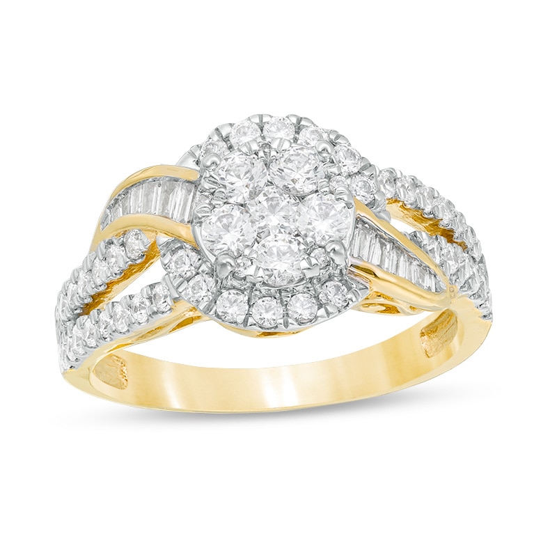 Main Image 1 of Previously Owned - 1 CT. T.W. Composite Diamond Double Frame Bypass Split Shank Ring in 10K Gold
