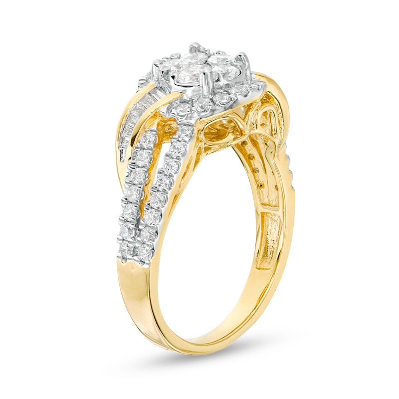 Main Image 3 of Previously Owned - 1 CT. T.W. Composite Diamond Double Frame Bypass Split Shank Ring in 10K Gold