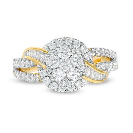 Previously Owned - 1 CT. T.w. Composite Diamond Double Frame Bypass Split Shank Ring in 10K Gold