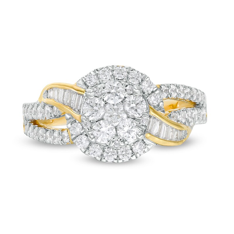 Main Image 4 of Previously Owned - 1 CT. T.W. Composite Diamond Double Frame Bypass Split Shank Ring in 10K Gold