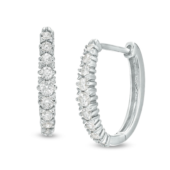 Previously Owned - 1/2 CT. T.w. Diamond Oval Hoop Earrings in 10K White Gold