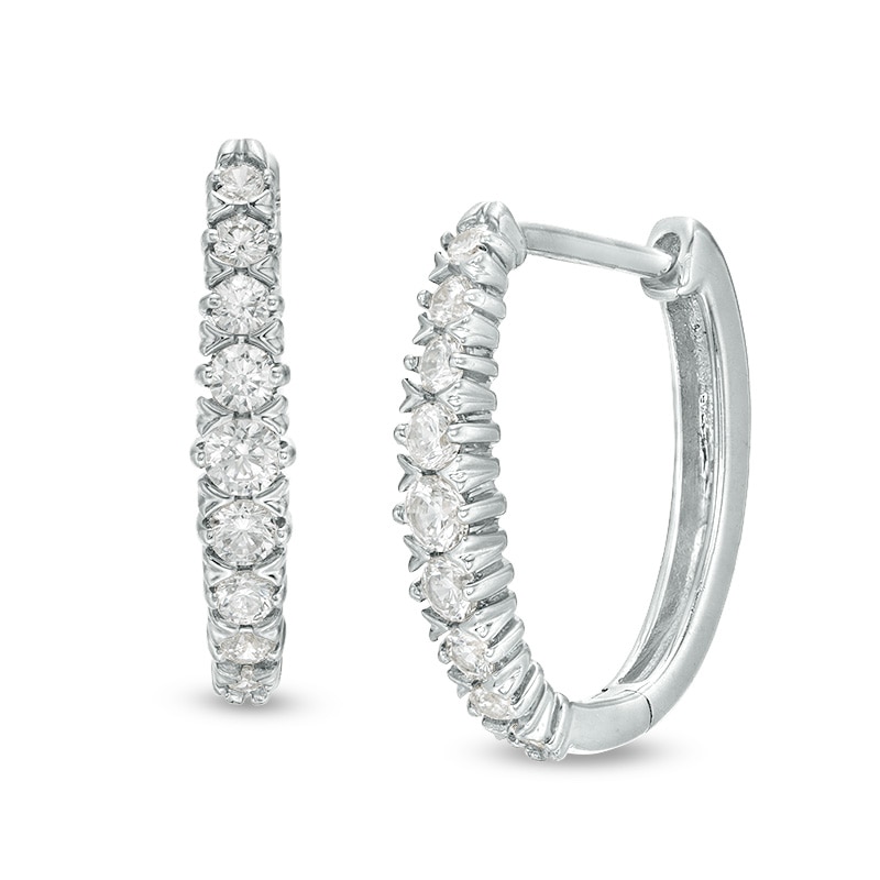 Main Image 1 of Previously Owned - 1/2 CT. T.W. Diamond Oval Hoop Earrings in 10K White Gold