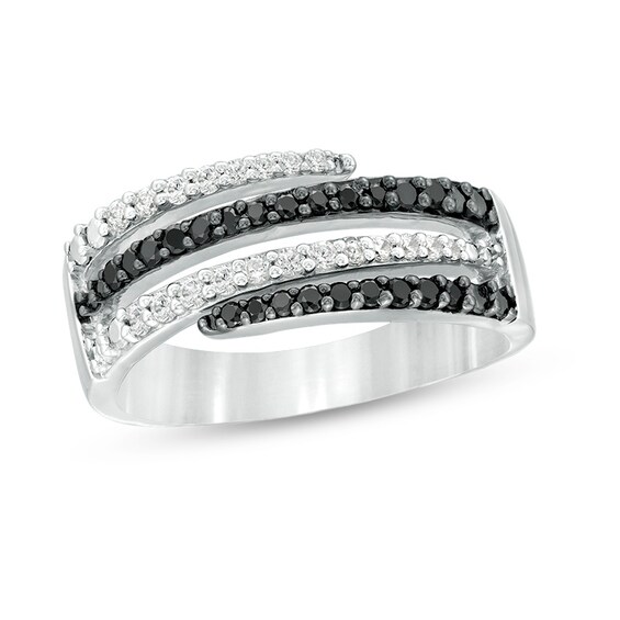 Previously Owned - 1/2 CT. T.w. Enhanced Black and White Diamond Multi-Row Wrap Ring in Sterling Silver