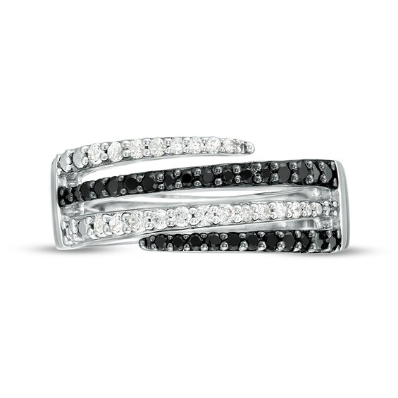 Previously Owned - 1/2 CT. T.w. Enhanced Black and White Diamond Multi-Row Wrap Ring in Sterling Silver