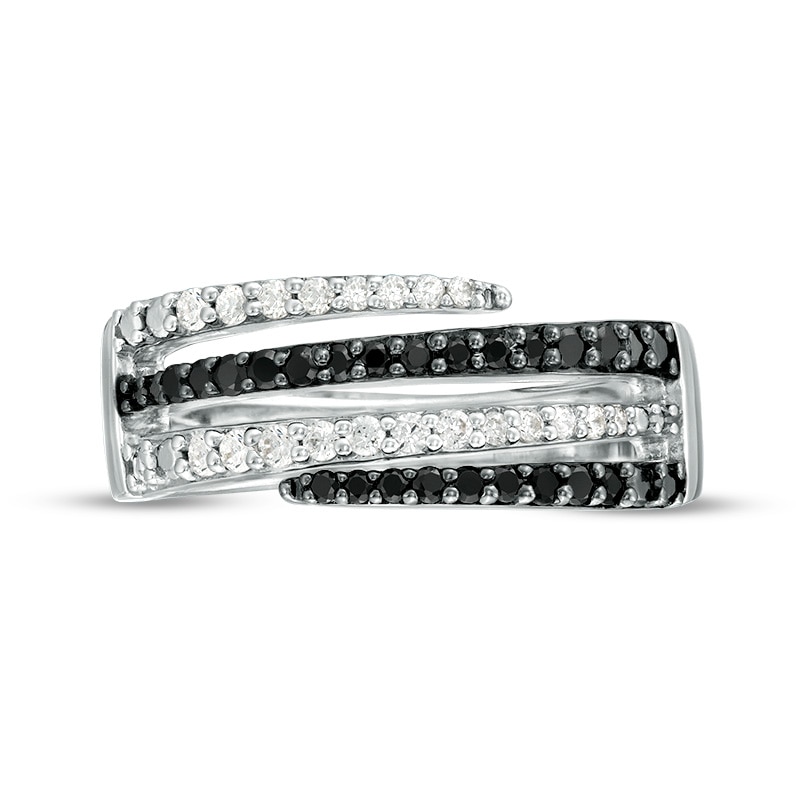 Main Image 4 of Previously Owned - 1/2 CT. T.W. Enhanced Black and White Diamond Multi-Row Wrap Ring in Sterling Silver