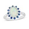 Thumbnail Image 1 of Previously Owned - Oval Opal, Blue Sapphire and 1/15 CT. T.W. Diamond Double Sunburst Frame Ring in 10K White Gold
