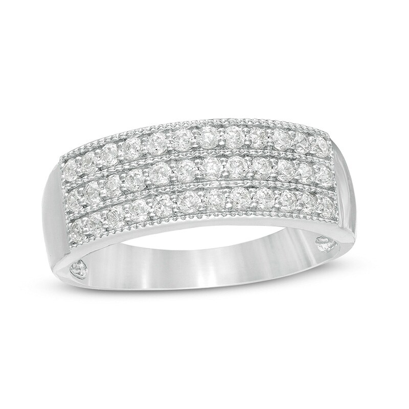 Main Image 1 of Previously Owned - 1/2 CT. T.W. Diamond Triple Row Vintage-Style Anniversary Ring in Sterling Silver
