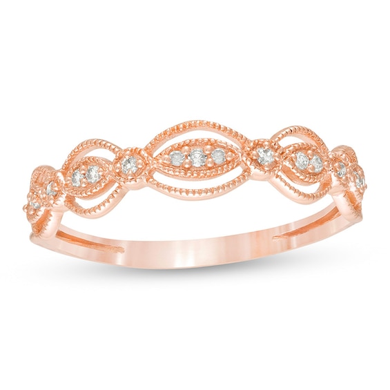 Previously Owned - 1/15 CT. T.w. Diamond Art Deco Vintage-Style Anniversary Ring in 10K Rose Gold