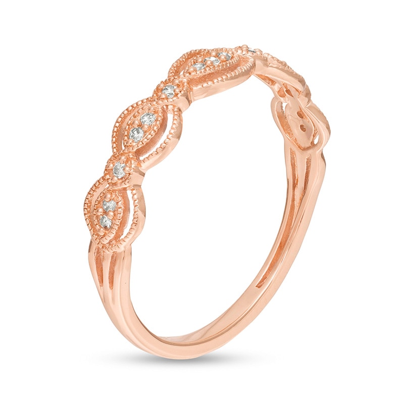 Main Image 3 of Previously Owned - 1/15 CT. T.W. Diamond Art Deco Vintage-Style Anniversary Ring in 10K Rose Gold