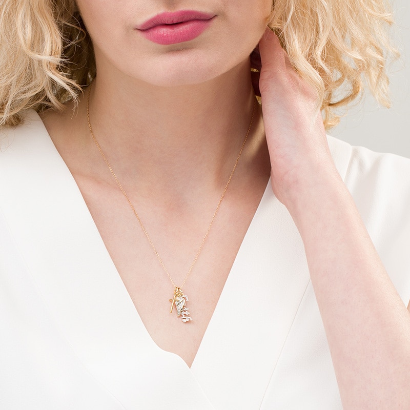 Main Image 2 of Previously Owned - 1/15 CT. T.W. Diamond Wing, Cross, and "Faith" Charm Pendant in 10K Gold