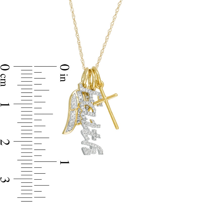 Main Image 3 of Previously Owned - 1/15 CT. T.W. Diamond Wing, Cross, and "Faith" Charm Pendant in 10K Gold
