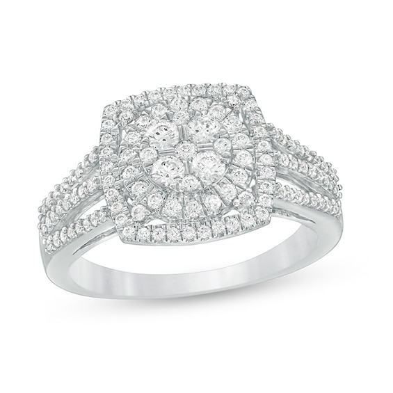 Previously Owned - 3/4 CT. T.w. Composite Diamond Cushion Frame Split Shank Ring in 10K White Gold