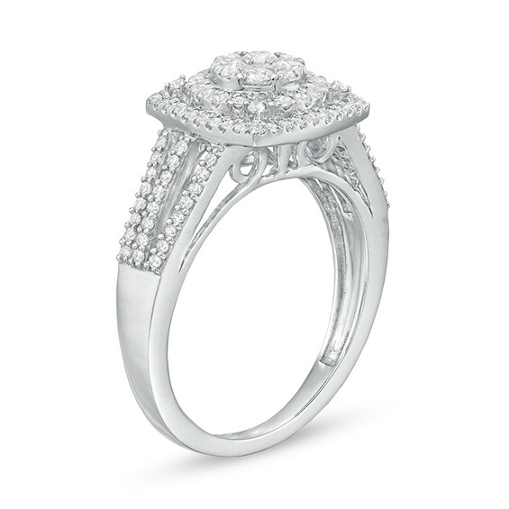 Previously Owned - 3/4 CT. T.w. Composite Diamond Cushion Frame Split Shank Ring in 10K White Gold