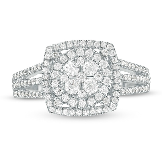 Previously Owned - 3/4 CT. T.w. Composite Diamond Cushion Frame Split Shank Ring in 10K White Gold