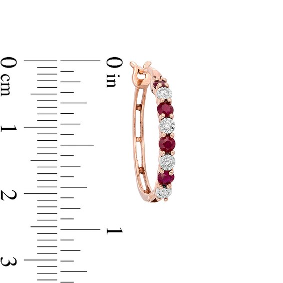 Previously Owned - Alternating Ruby and 1/15 CT. T.w. Diamond Hoop Earrings in 10K Rose Gold