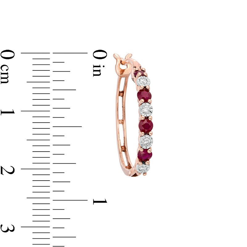 Main Image 2 of Previously Owned - Alternating Ruby and 1/15 CT. T.W. Diamond Hoop Earrings in 10K Rose Gold