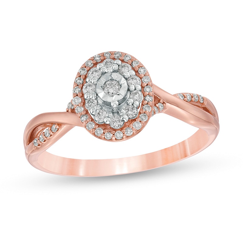 Main Image 1 of Previously Owned - 1/4 CT. T.W. Diamond Double Oval Frame Twist Engagement Ring in 10K Rose Gold
