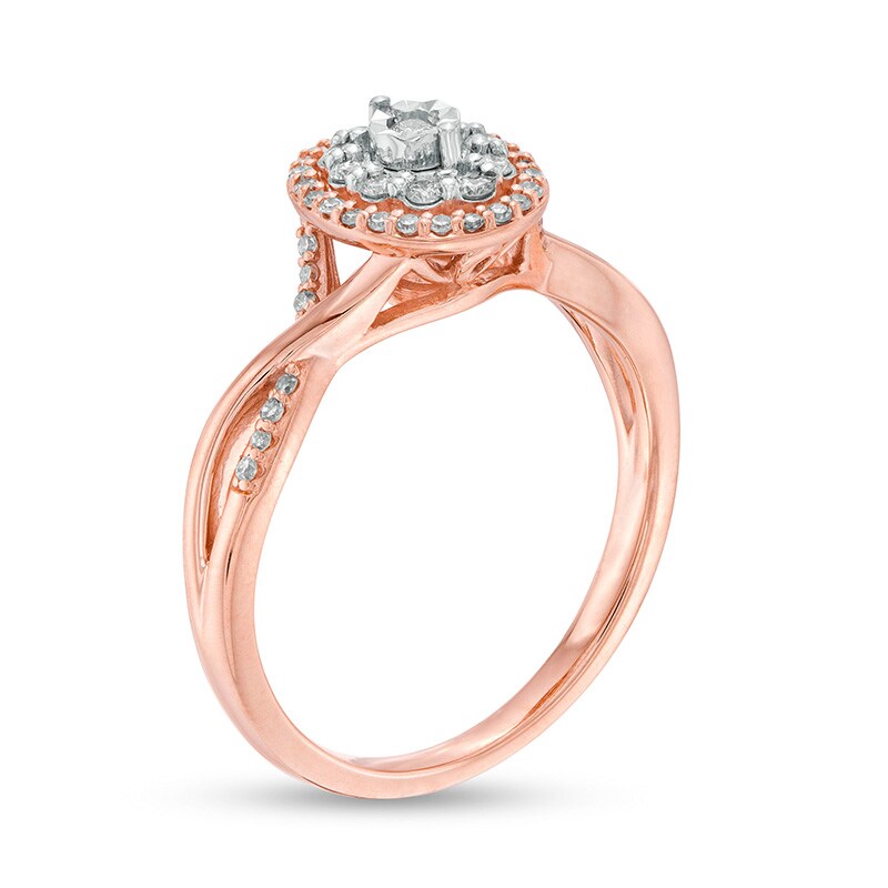 Main Image 3 of Previously Owned - 1/4 CT. T.W. Diamond Double Oval Frame Twist Engagement Ring in 10K Rose Gold