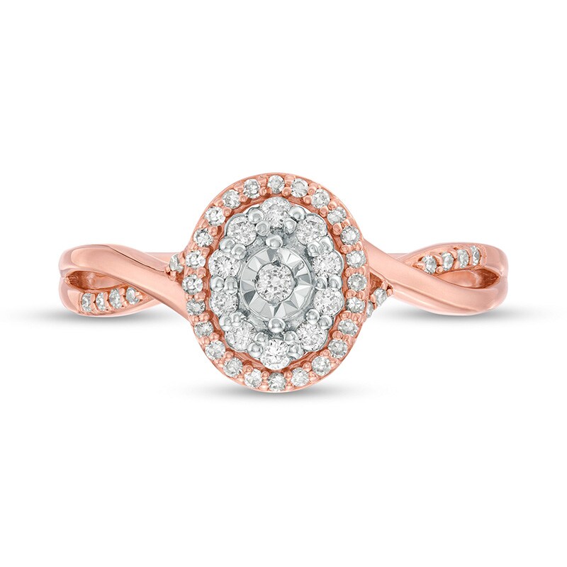 Main Image 4 of Previously Owned - 1/4 CT. T.W. Diamond Double Oval Frame Twist Engagement Ring in 10K Rose Gold