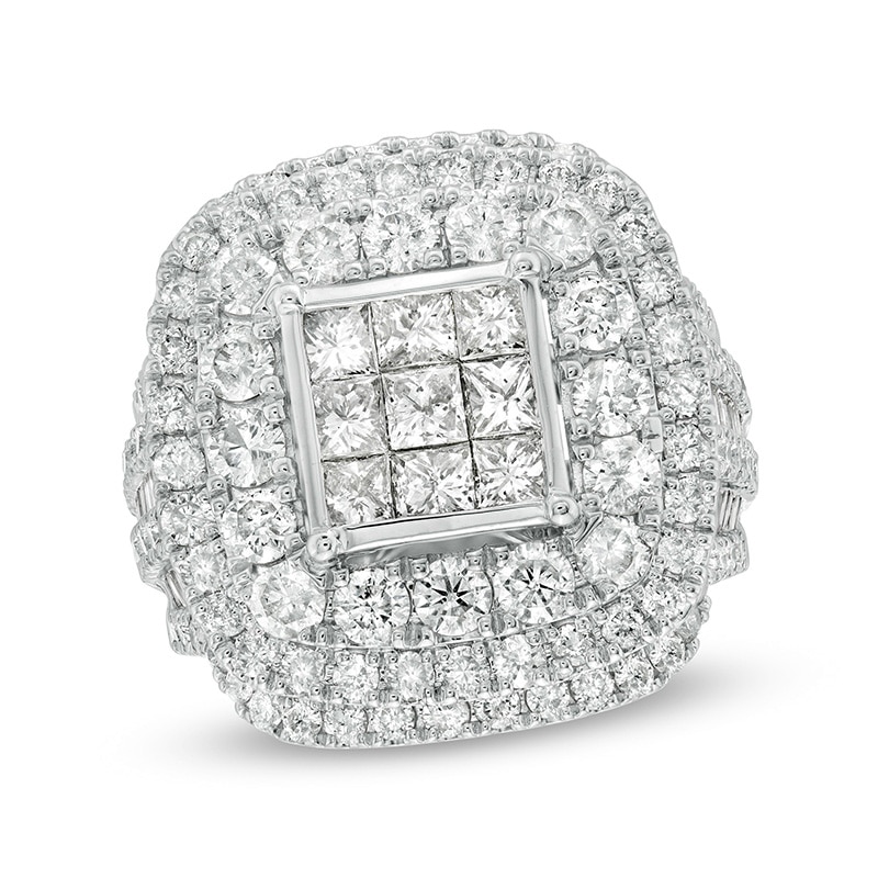 Main Image 1 of Previously Owned - 4 CT. T.W. Princess-Cut Composite Diamond Triple Frame Engagement Ring in 10K White Gold