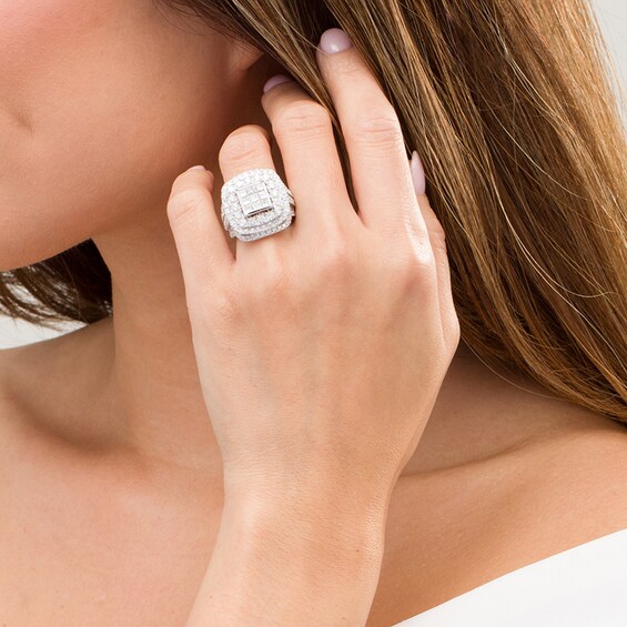 Previously Owned - 4 CT. T.w. Princess-Cut Composite Diamond Triple Frame Engagement Ring in 10K White Gold