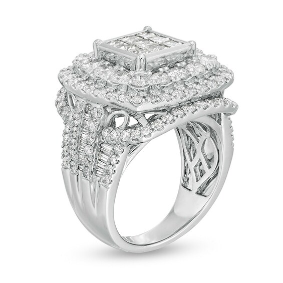 Previously Owned - 4 CT. T.w. Princess-Cut Composite Diamond Triple Frame Engagement Ring in 10K White Gold