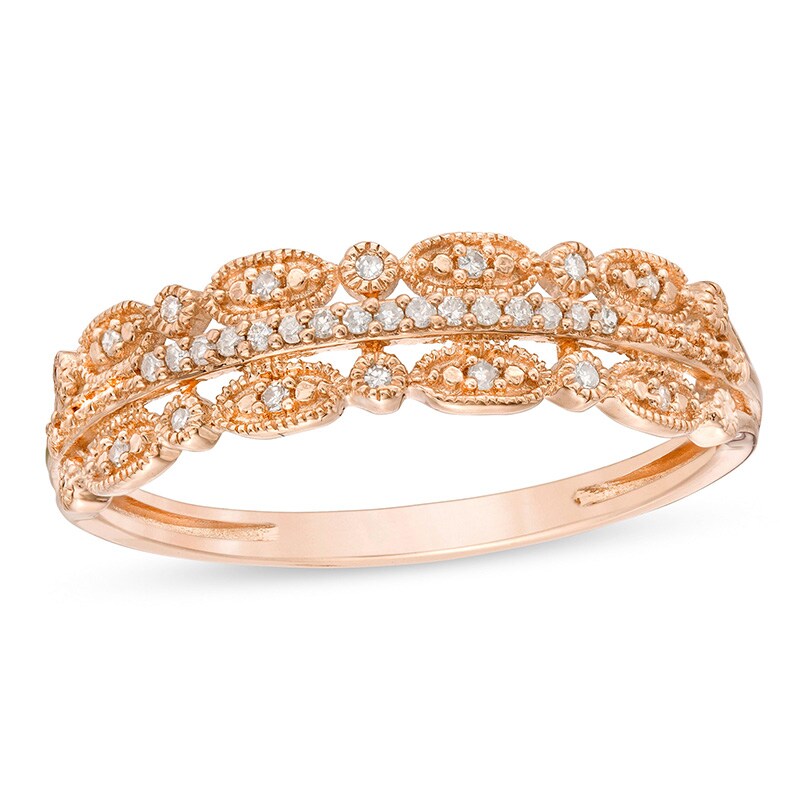 Main Image 1 of Previously Owned - 1/15 CT. T.W. Diamond Multi-Row Vintage-Style Anniversary Band in 10K Rose Gold