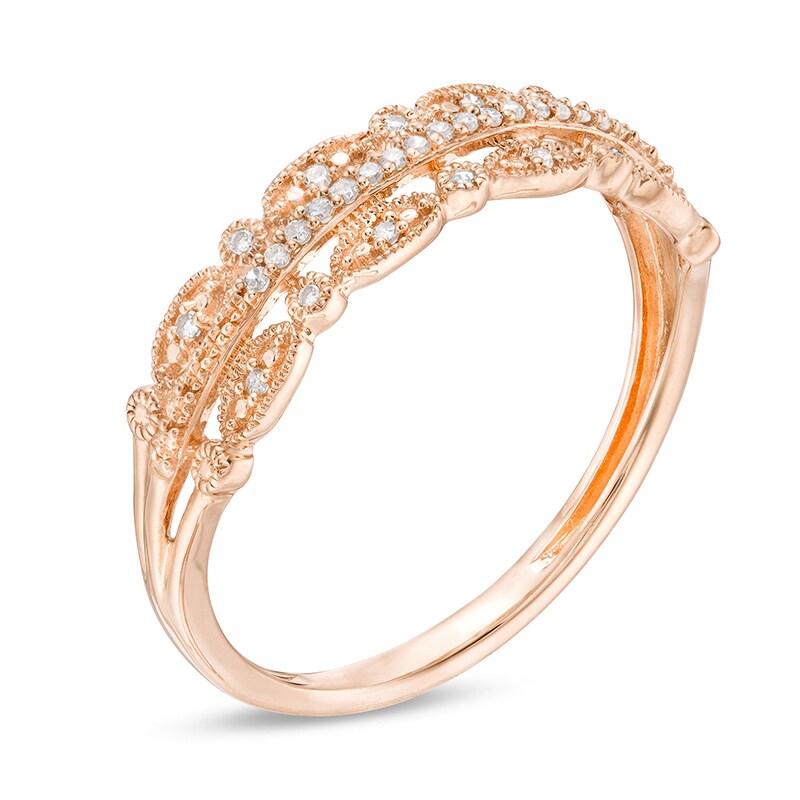 Main Image 2 of Previously Owned - 1/15 CT. T.W. Diamond Multi-Row Vintage-Style Anniversary Band in 10K Rose Gold