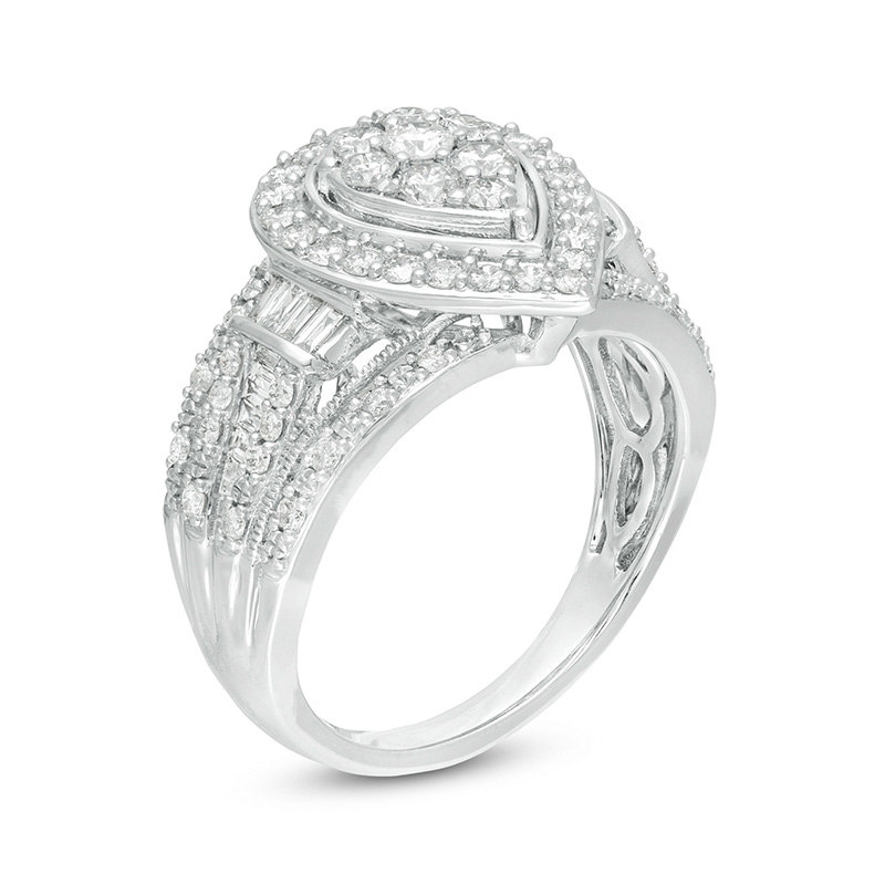 Previously Owned - 1 CT. T.w. Composite Diamond Pear Frame Multi-Row Engagement Ring in 10K White Gold