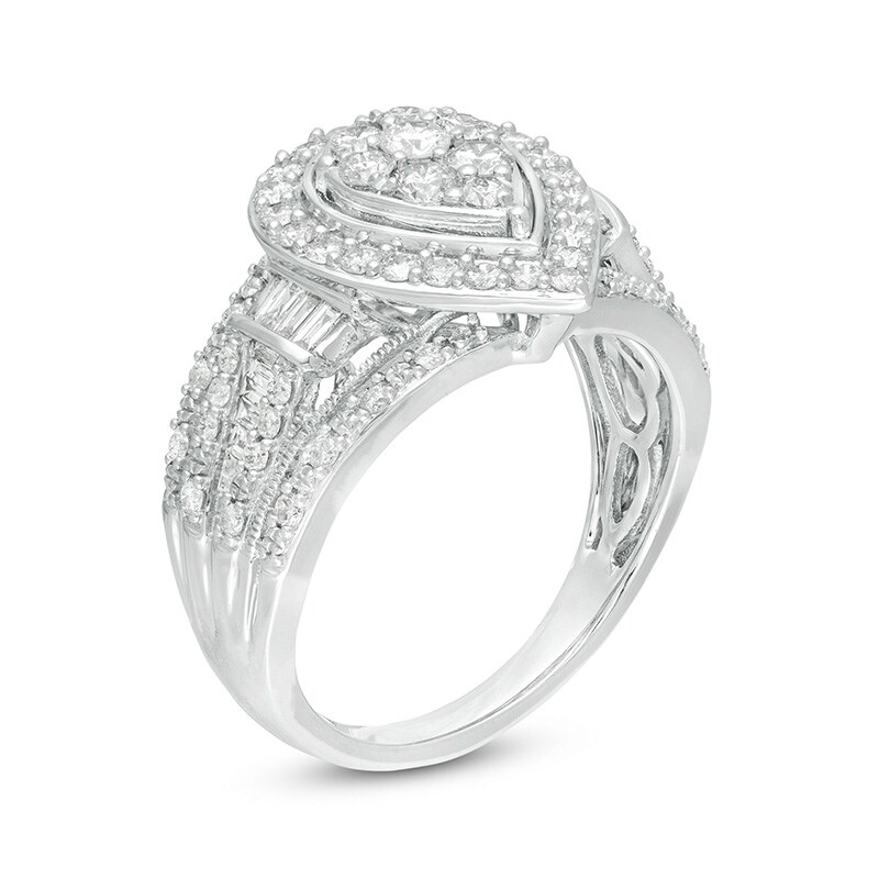 Main Image 2 of Previously Owned - 1 CT. T.W. Composite Diamond Pear Frame Multi-Row Engagement Ring in 10K White Gold