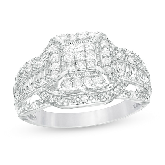 Previously Owned - 1/2 CT. T.w. Composite Diamond Square Frame Vintage-Style Engagement Ring in 10K White Gold