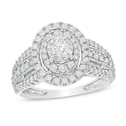 Previously Owned - 1 CT. T.W. Diamond Double Oval Frame Vintage-Style Engagement Ring in 10K White Gold