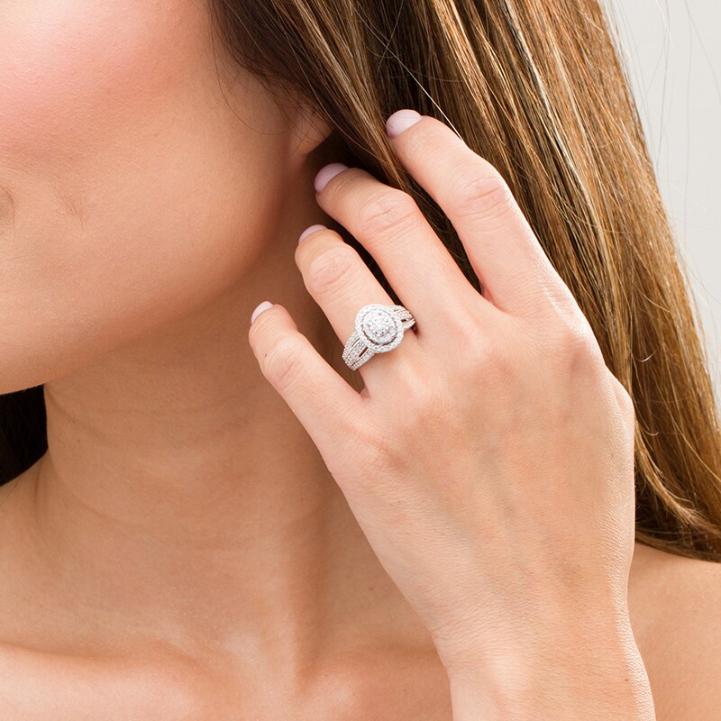 Main Image 2 of Previously Owned - 1 CT. T.W. Diamond Double Oval Frame Vintage-Style Engagement Ring in 10K White Gold