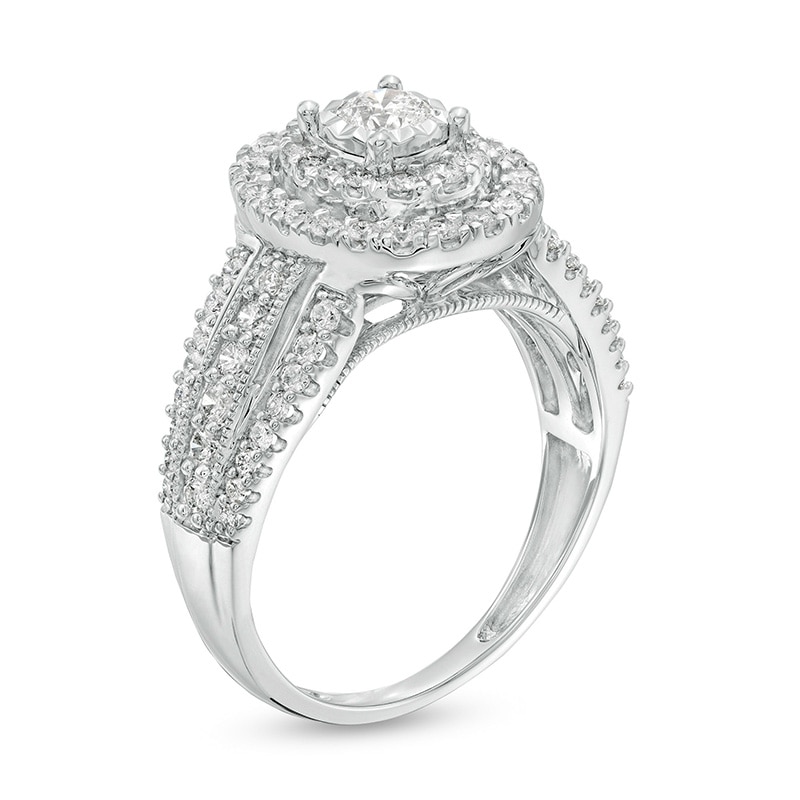 Main Image 3 of Previously Owned - 1 CT. T.W. Diamond Double Oval Frame Vintage-Style Engagement Ring in 10K White Gold