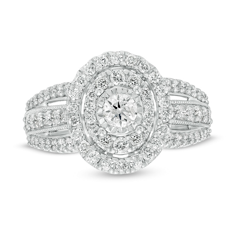 Main Image 4 of Previously Owned - 1 CT. T.W. Diamond Double Oval Frame Vintage-Style Engagement Ring in 10K White Gold