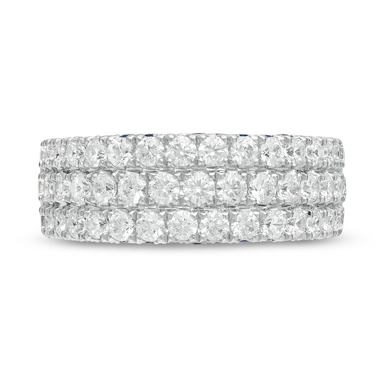 Main Image 3 of Previously Owned - Vera Wang Love Collection 1-1/2 CT. T.W. Diamond and Blue Sapphire Band in 14K White Gold (I/SI2)