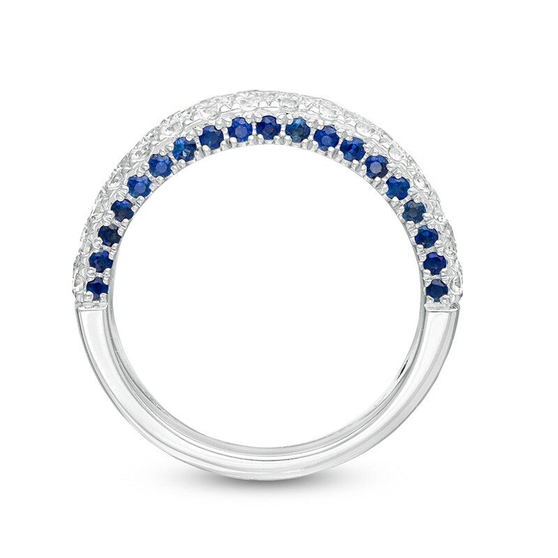 Main Image 4 of Previously Owned - Vera Wang Love Collection 1-1/2 CT. T.W. Diamond and Blue Sapphire Band in 14K White Gold (I/SI2)