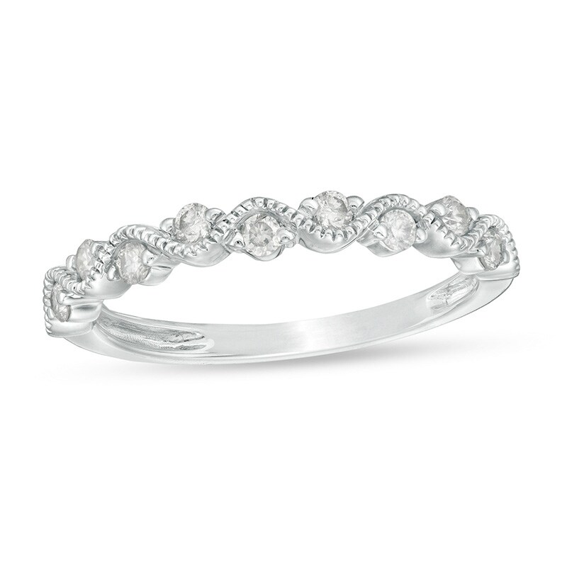Main Image 1 of Previously Owned - 1/4 CT. T.W. Diamond Wave Vintage-Style Anniversary Band in 10K White Gold