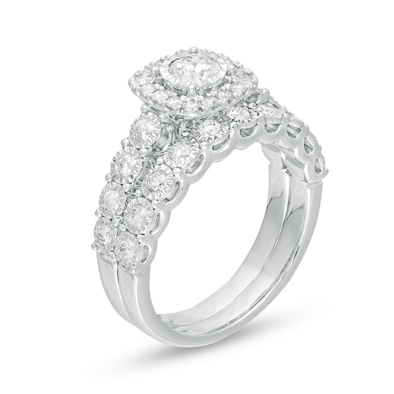 Previously Owned - 1 CT. T.w. Diamond Cushion Frame Bridal Set in 10K White Gold