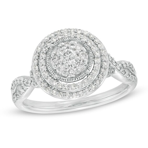 Previously Owned - 1/2 CT. T.w. Diamond Double Frame Twist Engagement Ring in 10K White Gold