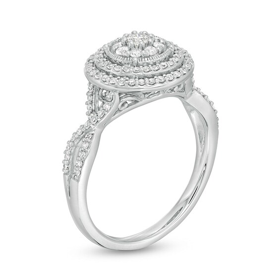 Previously Owned - 1/2 CT. T.w. Diamond Double Frame Twist Engagement Ring in 10K White Gold